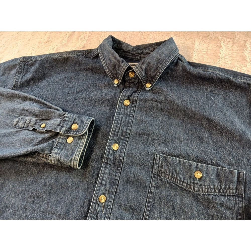 Vintage Lee Denim Collection Dark Wash Blue Denim Button-Up Shirt Men's Size XL